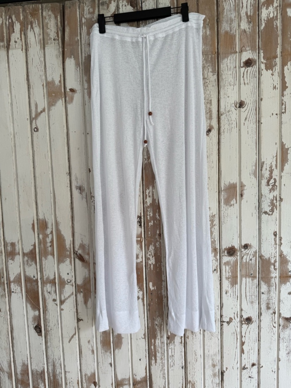 Lightweight Cover-up Pants, White Ribbed Gauzy Material, Size Large